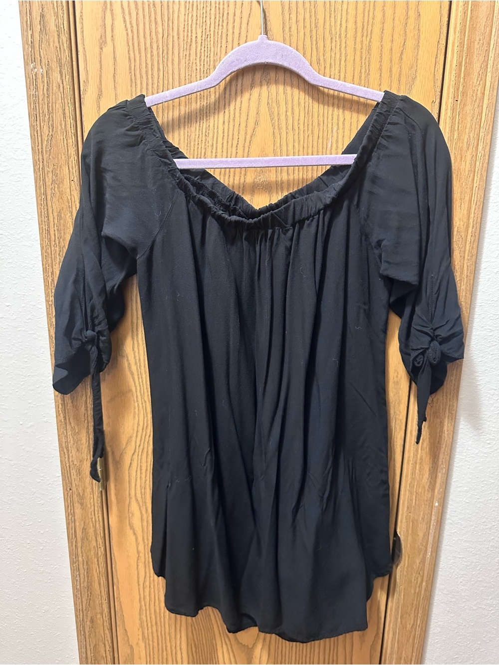 Ella Black Off-Shoulder Peasant Tunic - Picture 2 of 3